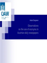Observations on the Use of Exonyms in Austrian Daily Newspapers