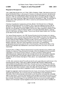 U DMR Papers of John Prescott MP 1966 - 2001