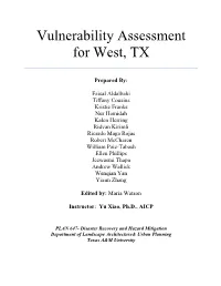 Vulnerability Assessment for West, TX