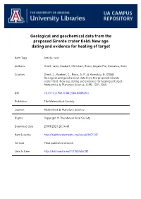 Geological and Geochemical Data from the Proposed Sirente Crater Field: New Age Dating and Evidence for Heating of Target
