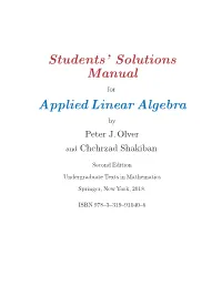 Students' Solutions Manual Applied Linear Algebra