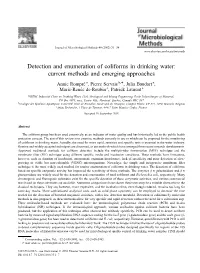 Detection and Enumeration of Coliforms in Drinking Water: Current Methods and Emerging Approaches