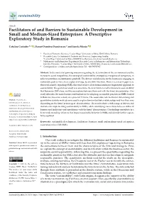 Facilitators of and Barriers to Sustainable Development in Small and Medium-Sized Enterprises: a Descriptive Exploratory Study in Romania