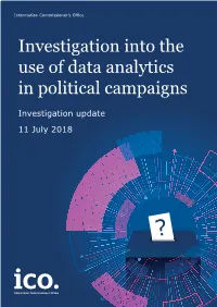 Investigation Into the Use of Data Analytics in Political Campaigns
