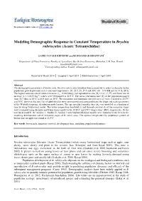 Modeling Demographic Response to Constant Temperature in Bryobia Rubrioculus (Acari: Tetranychidae)