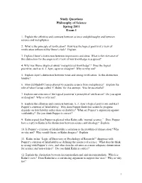 Study Questions Philosophy of Science Spring 2011 Exam 1