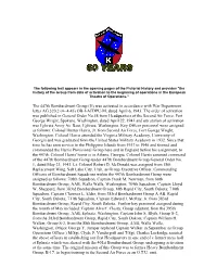 The History of the Group from Date of Activation to the Beginning of Operations in the European Theatre of Operations."