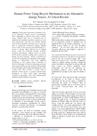 Human Power Using Bicycle Mechanism As an Alternative Energy Source: a Critical Review