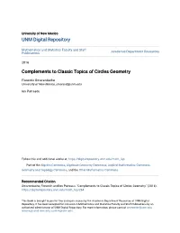 Complements to Classic Topics of Circles Geometry