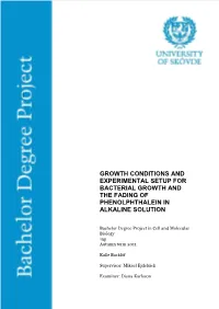 Growth Conditions and Experimental Setup for Bacterial Growth and the Fading of Phenolphthalein in Alkaline Solution