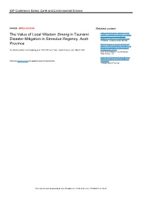 The Value of Local Wisdom Smong in Tsunami Disaster Mitigation in Simeulue Regency, Aceh Province
