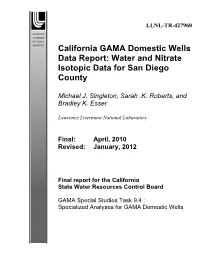 Water and Nitrate Isotopic Data for San Diego County