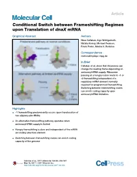 Conditional Switch Between Frameshifting Regimes Upon Translation of Dnax Mrna