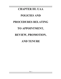 Uaa Policies and Procedures Relating to Appointment, Review, Promotion