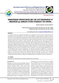 CHARACTERISED IDENTIFICATION and LOW COST PRESERVATION of MALASSEZIA Spp.-ENABLING FUTURE POSSIBILITY for CONTROL