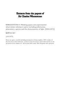 Extracts from the Papers of Sir Charles Wheatstone