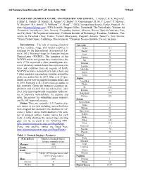 Planetary Nomenclature: an Overview and Update