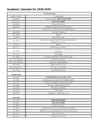 Academic Calendar for 2019-2020