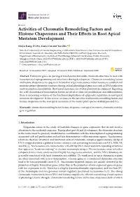 Activities of Chromatin Remodeling Factors and Histone Chaperones and Their Eﬀects in Root Apical Meristem Development