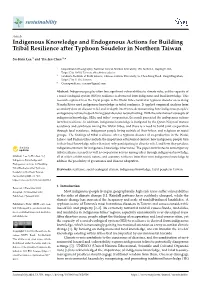 Indigenous Knowledge and Endogenous Actions for Building Tribal Resilience After Typhoon Soudelor in Northern Taiwan
