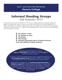 Informal Reading Groups Fall Semester 2015