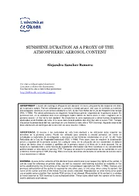 Sunshine Duration As a Proxy of the Atmospheric Aerosol Content