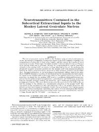 Neurotransmitters Contained in the Subcortical Extraretinal Inputs to the Monkey Lateral Geniculate Nucleus