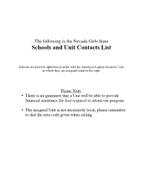 Schools and Unit Contacts List