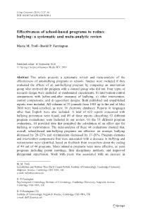Effectiveness of School-Based Programs to Reduce Bullying: a Systematic and Meta-Analytic Review