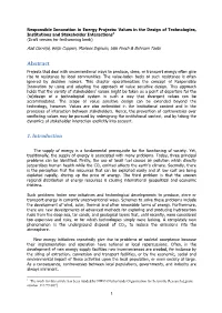 Responsible Innovation in Energy Projects: Values in the Design of Technologies, Institutions and Stakeholder Interactions1 (Draft Version for Forthcoming Book)
