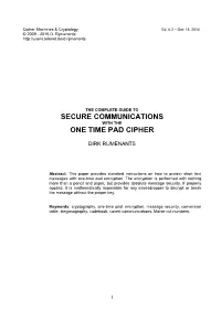 Secure Communications One Time Pad Cipher