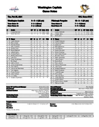 Washington Capitals Game Notes