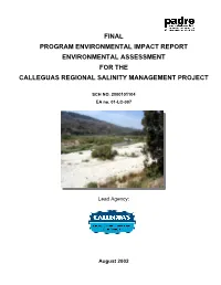 Final Program Environmental Impact Report Environmental Assessment for the Calleguas Regional Salinity Management Project