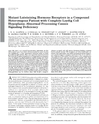 Mutant Luteinizing Hormone Receptors in a Compound Heterozygous Patient with Complete Leydig Cell Hypoplasia: Abnormal Processing Causes Signaling Deficiency