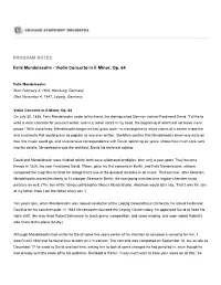 PROGRAM NOTES Felix Mendelssohn