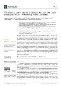 Development and Validation of an Index Based on EAT-Lancet Recommendations: the Planetary Health Diet Index