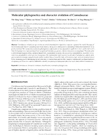 Molecular Phylogenetics and Character Evolution of Cannabaceae