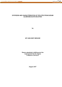 Synthesis and Characterization of Zeolites from Sodium Aluminosilicate Solution