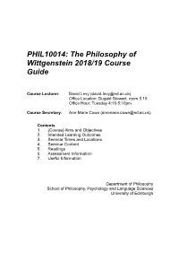 The Philosophy of Wittgenstein Course Guide 2018-19