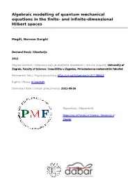 Algebraic Modelling of Quantum Mechanical Equations in the Finite- and Infinite-Dimensional Hilbert Spaces