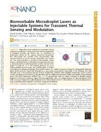 Bioresorbable Microdroplet Lasers As Injectable Systems for Transient Thermal Sensing and Modulation