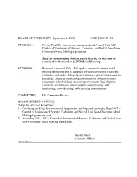 Control of Emissions of Arsenic, Cadmium, and Nickel from Non- Chromium Metal Melting Operations