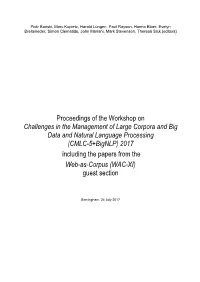 Proceedings of the Workshop on Challenges in the Management of Large Corpora and Big Data and Natural Language Processing (CMLC