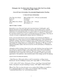 1 Philosophy 306: the Rationalists (Winter Session 2020, First Term