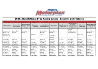 2020/2021 National Drag Racing Events - Brackets and Features