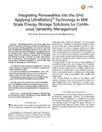 Integrating Renewables Into the Grid: Applying Ultrabattery Technology in MW Scale Energy Storage Solutions for Contin- Uous Va