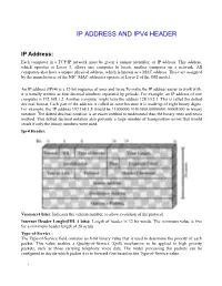 Ip Address and Ipv4 Header