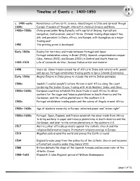 Timeline of Events C. 1400–1850 B