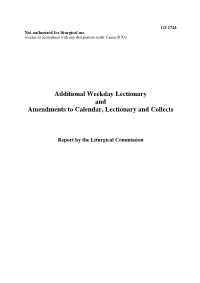 Additional Weekday Lectionary and Amendments to Calendar, Lectionary and Collects