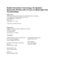 An Updated Systematic Review with a Focus on Meaningful Use Functionalities